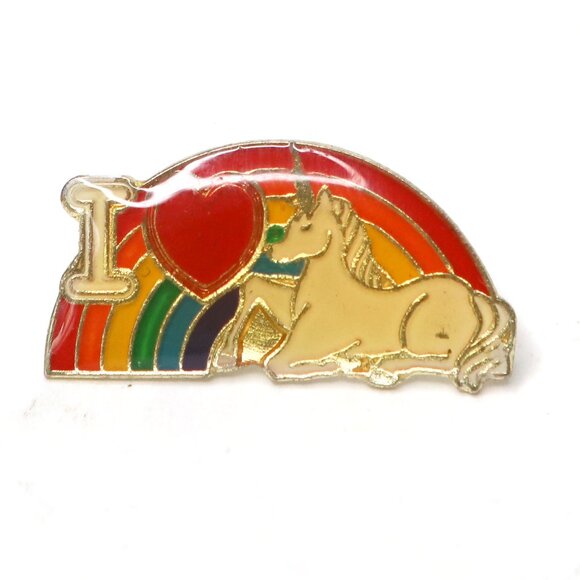 Vintage I Love Unicorns Enamel Pin Vibrant Colourful Rainbow Metal Pinback Retro - Picture 1 of 3